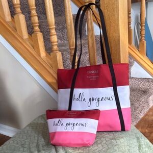 Clinique Kate Spade Pink and Red Tote with Pouch